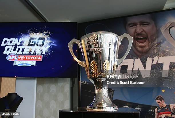 The 2014 AFL Premiership Cup on display during the AFL Premiership Cup handover on September 1, 2014 in Melbourne, Australia.