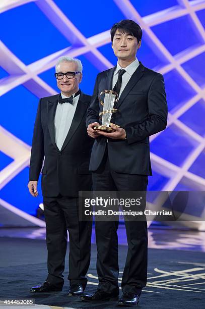 Su-jin Lee poses with Jury President Martin Scorsese after he receives the gold star award during the Award Ceremony of the 13th Marrakech...