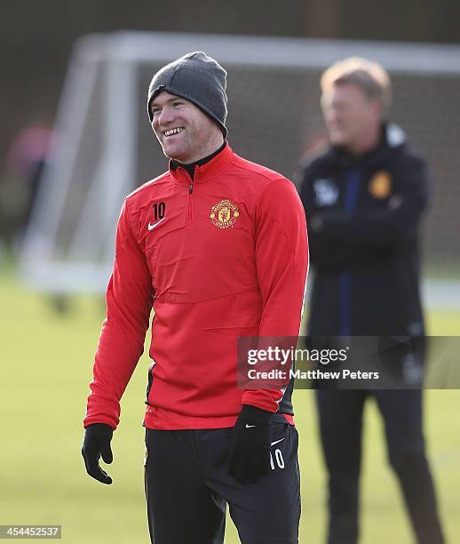 Wayne Rooney of Manchester United in action during a first team training session, ahead of their UEFA Champions League Group A match against Shakhtar...