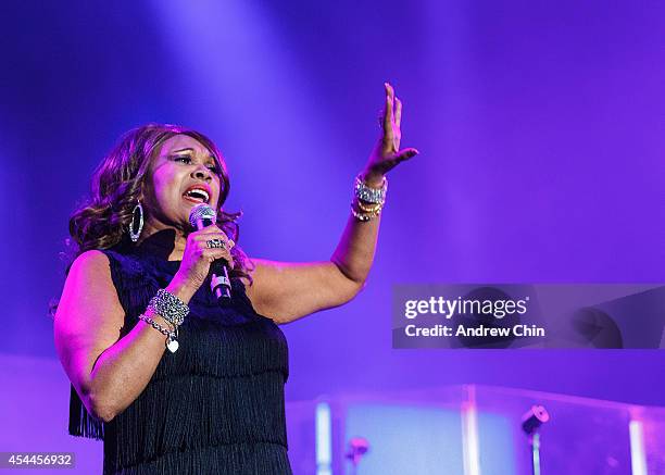 Anita Pointer of The Pointer Sisters perform on stage at PNE Amphitheatre during Day 14 of The Fair At The PNE on August 31, 2014 in Vancouver,...