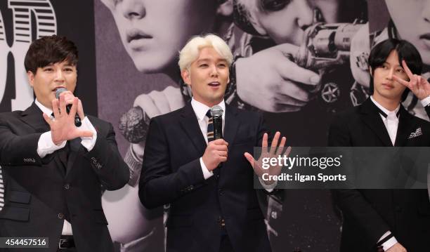 Super Junior attend their 7th album "MAMACITA" press conference at Imperial Palace on August 28, 2014 in Seoul, South Korea.