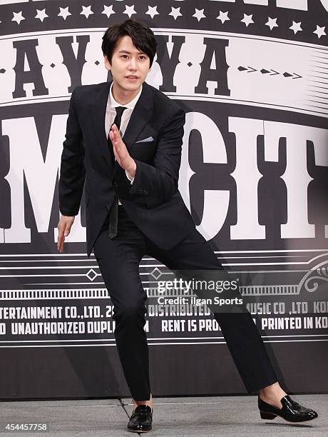 Super Junior attend their 7th album "MAMACITA" press conference at Imperial Palace on August 28, 2014 in Seoul, South Korea.