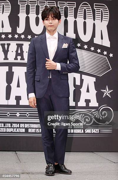Super Junior attend their 7th album "MAMACITA" press conference at Imperial Palace on August 28, 2014 in Seoul, South Korea.