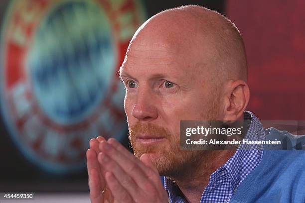 Matthias Sammer, sporting director of FC Bayern Muenchen talks to the media during a press conference at Bayern Muenchen's headquarter Saebener...