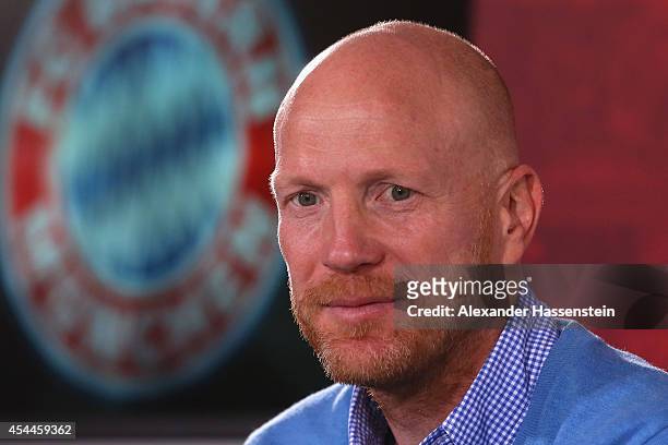Matthias Sammer, sporting director of FC Bayern Muenchen looks on during a press conference at Bayern Muenchen's headquarter Saebener Strasse on...
