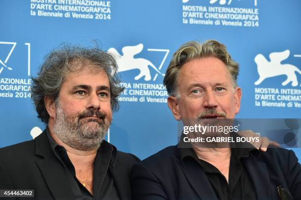 French director Benoit Delepine and French director Gustave Kervern pose during the photocall of the movie "Near Death Experience" presented in the...