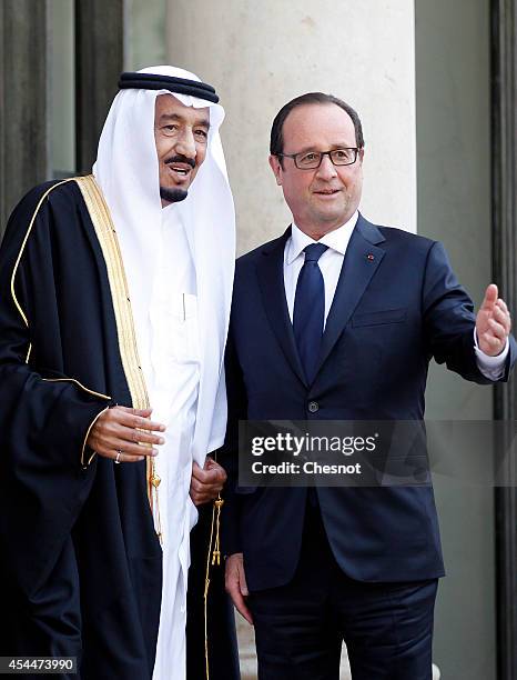 French President Francois Hollande welcomes Saudi Crown Prince Salman Bin Abdulaziz Al-Saud prior their meeting at the Elysee Presidential Palace on...
