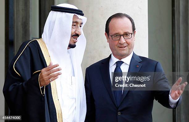 French President Francois Hollande welcomes Saudi Crown Prince Salman Bin Abdulaziz Al-Saud prior their meeting at the Elysee Presidential Palace on...