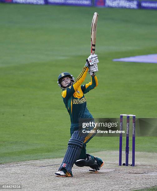 Dane Van Niekerk of South Africa plays a shot during the NatWest Women's International T20 match between England Women and South Africa Women at Ford...