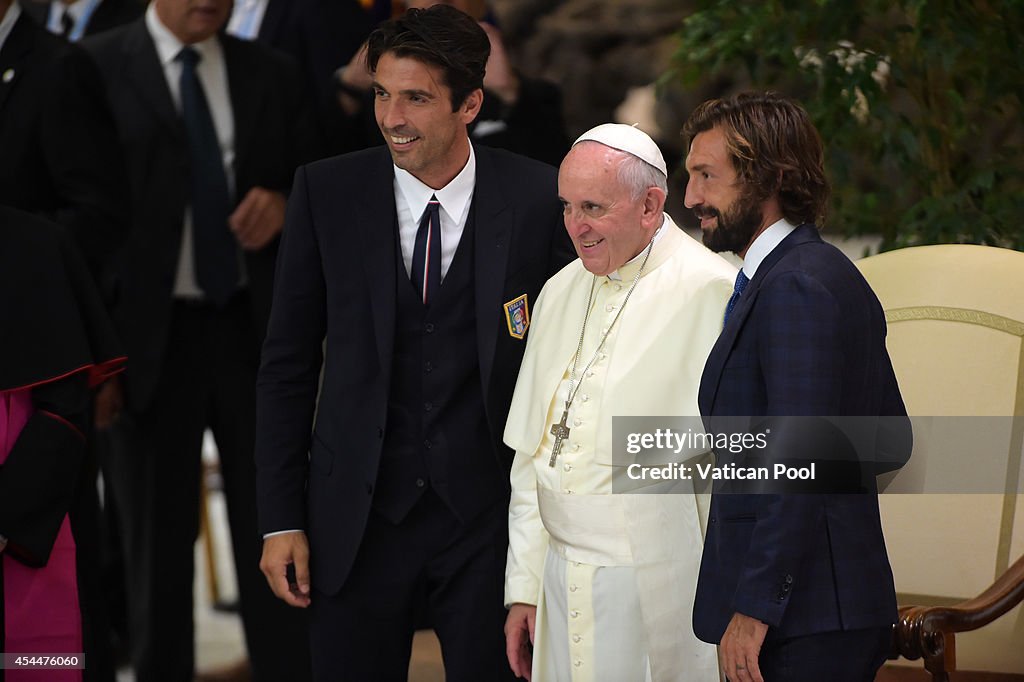 Pope Francis Holds An Audience With The Players Of The 'Partita Interreligiosa Della Pace'