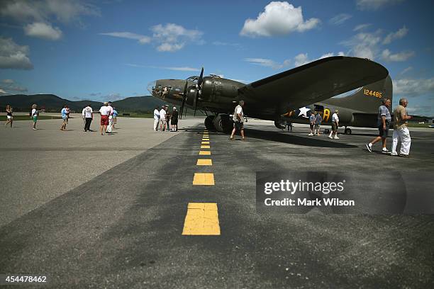 Visitors inspect the World War II Era, Boeing B-17 nicknamed Memphis Belle on September 1, 2014 in Roanoke, Virginia. Though it is not the original...