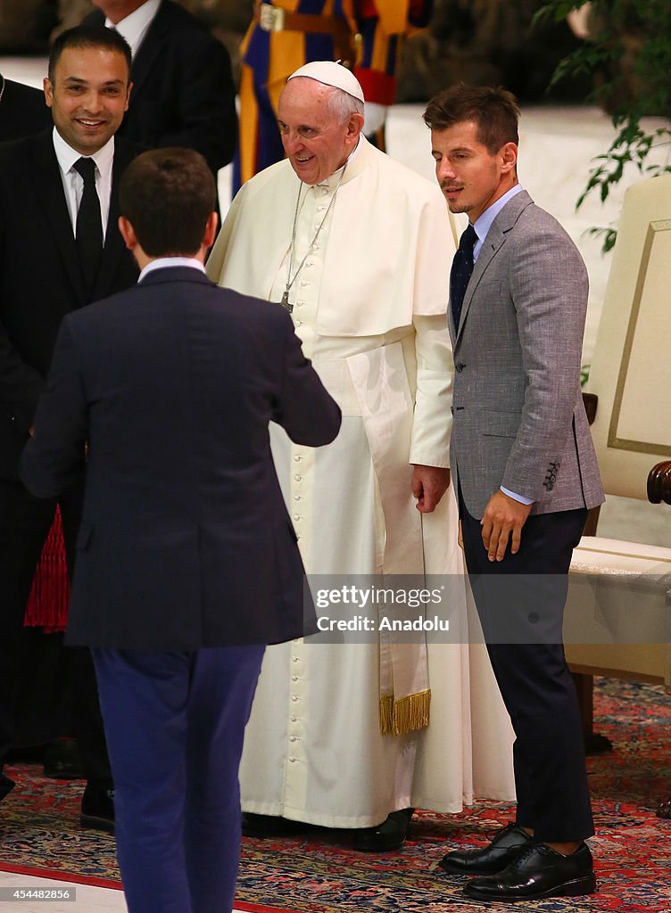 Pope Francis meets with soccer players ahead of Interreligious Soccer Match for Peace