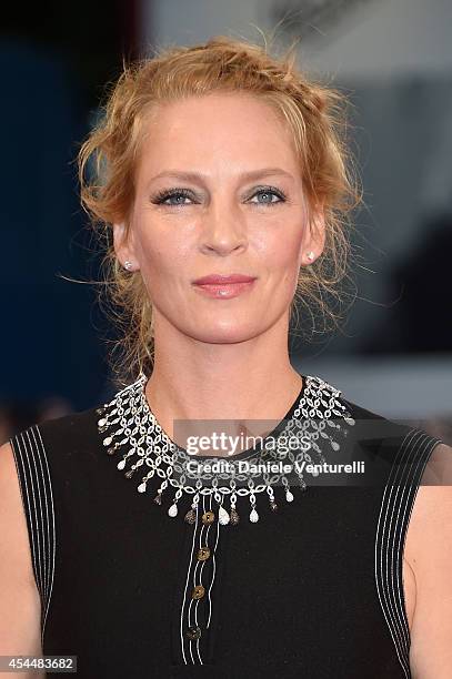 Uma Thurman attends the 'Nymphomaniac: Volume 2 - Directors Cut' premiere during the 71st Venice Film Festival on September 1, 2014 in Venice, Italy.