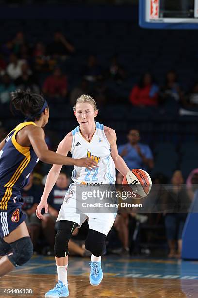 Courtney Vandersloot of the Chicago Sky handles the ball against the Indiana Fever during game two of the WNBA Eastern Conference Finals as part of...