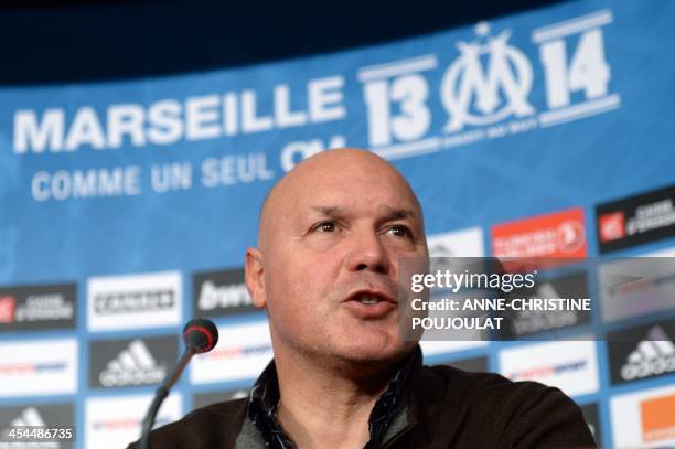 Marseille's sporting director and interim coach Jose Anigo holds a joint press conference with the club's president at the Commanderie in Marseille...