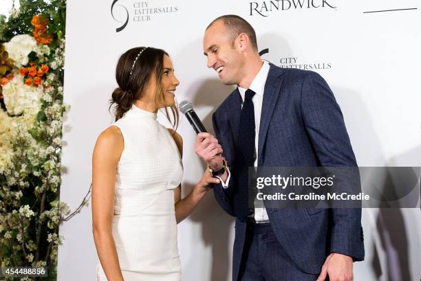 Rachael Finch and Ryan "Fitzy" Fitzgerald pose at the launch of the 2014 Sydney Spring Carnival at Royal Randwick Racecourse on September 2, 2014 in...