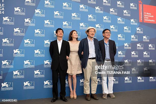 Japanese actor Ryo Kase, South Korean actress Moon So-ri, South Korean director Hong Sangsoo and South Korean actor Kim Eui Sung pose during the...