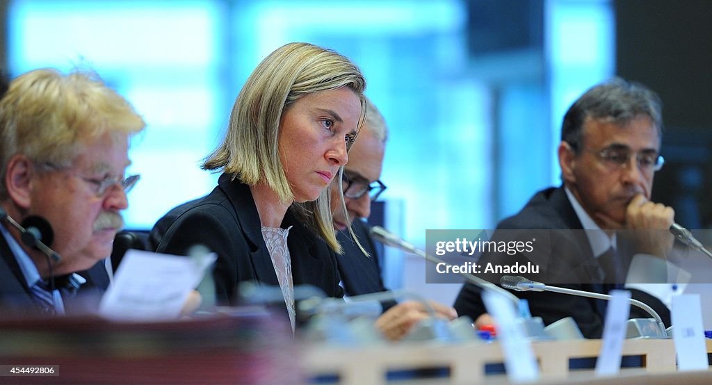 Italian Foreign Minister and EU Foreign Policy High Representative Mogherini at EU meeting in Brussels