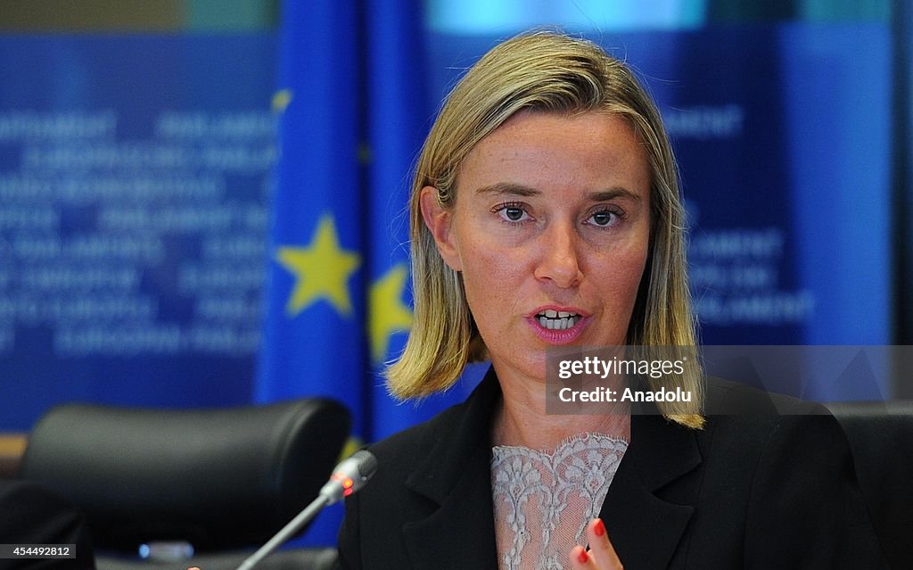 Italian Foreign Minister and EU Foreign Policy High Representative Mogherini at EU meeting in Brussels