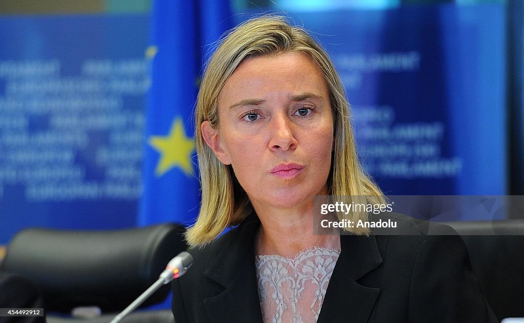 Italian Foreign Minister and EU Foreign Policy High Representative Mogherini at EU meeting in Brussels