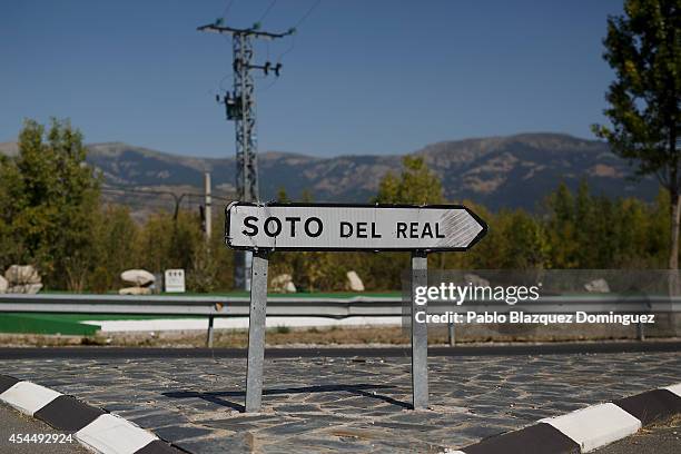 Road sign points towards Soto del Real while British couple Brett and Naghemeh King have been held in custody in Soto del Real Prision as a Spanish...