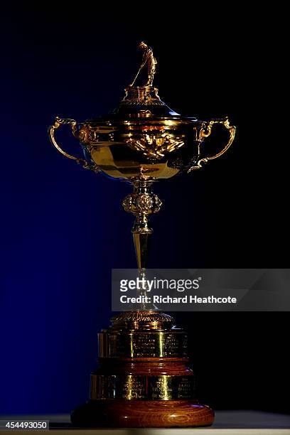 General view of the Ryder Cup trophy before European Ryder Cup captain Paul McGinley's press conference to announce his three captain's picks at...