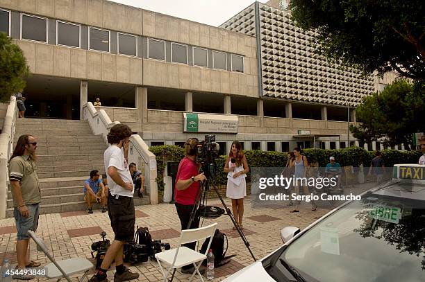 Journalist work outside the Materno Infantil Hospital where Ashya King is hospitalized on September 2, 2014 in Malaga, Spain. Ashya King who has a...