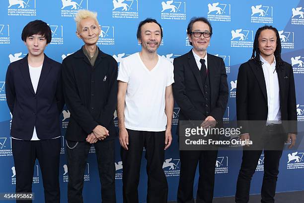 Actor Yusaku Mori, Composer Chu Ishikawa, Director Shinya Tsukamoto, Actor Lily Franky and Actor Tatsuya Nakamura attends the 'Fires On The Plain'...