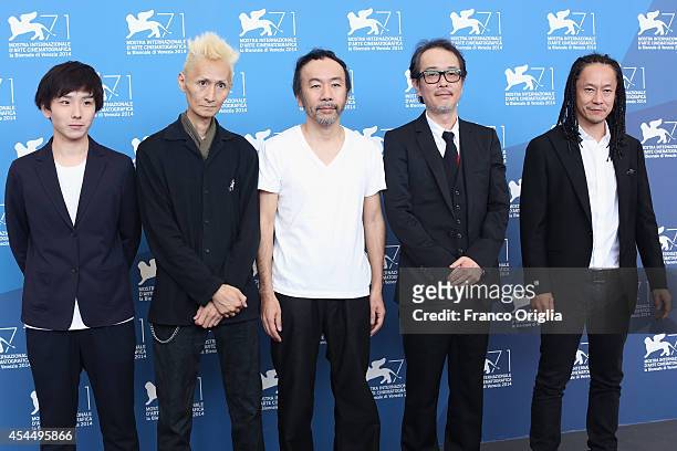 Actor Yusaku Mori, Composer Chu Ishikawa, Director Shinya Tsukamoto, Actor Lily Franky and Actor Tatsuya Nakamura attends the 'Fires On The Plain'...