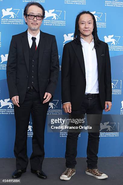 Actor Lily Franky and actor Tatsuya Nakamura attend the 'Fires On The Plain' Photocall during the 71st Venice Film Festival on September 2, 2014 in...