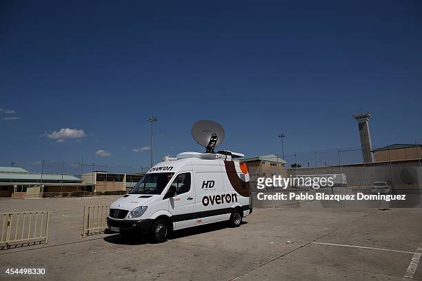 Television broadcast van is parked outside Soto del Real Prision where British couple Brett and Naghemeh King have been held in custody while a...