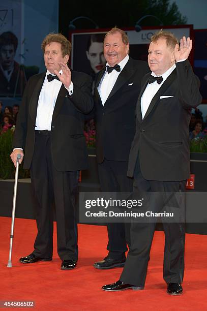 Actor Nils Westblom, director Roy Andersson and actor Holger Andersson attends the 'A Pigeon Sat On A Branch Reflecting On Existence' premiere during...