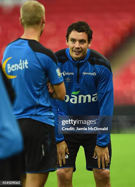 Vegard Forren of Norway warms up during an Norway training session at Wembley Stadium on September 2, 2014 in London, England.