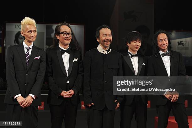 Composer Chu Ishikawa, actor Lily Franky, director Shinya Tsukamoto and actors Yusaku Mori,Tatsuya Nakamura attend the 'Fires On The Plain' Premiere...