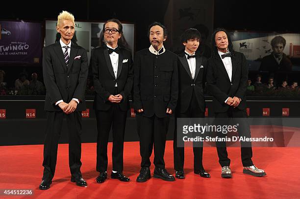 Composer Chu Ishikawa, actor Lily Franky, director Shinya Tsukamoto and actors Yusaku Mori,Tatsuya Nakamura attend the 'Fires On The Plain' Premiere...