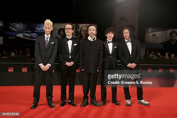 Composer Chu Ishikawa, actor Lily Franky, director Shinya Tsukamoto, actors Tatsuya Nakamura and Yusaku Mori attend the 'Fires On The Plain' Premiere...