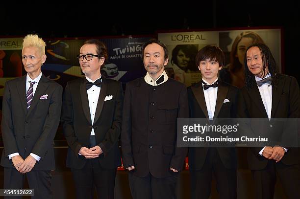 Composer Chu Ishikawa, actor Lily Franky, director Shinya Tsukamoto and actors Yusaku Mori,Tatsuya Nakamura attend the 'Fires On The Plain' premiere...
