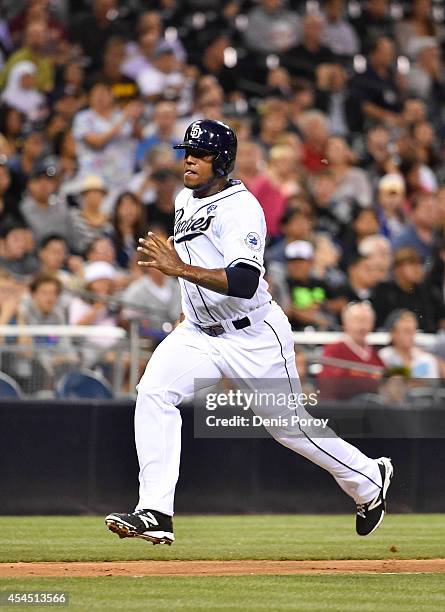 Rymer Liriano of the San Diego Padres plays during a baseball game against the Colorado Rockies at Petco Park August 2014 in San Diego, California.
