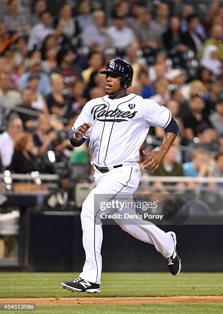 Rymer Liriano of the San Diego Padres plays during a baseball game against the Colorado Rockies at Petco Park August 2014 in San Diego, California.