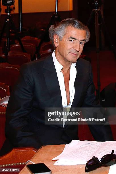 Writer of the play Bernard-Henri Levy attends the 'Hotel Europe' : Theater play run-through at Theatre de L'Atelier on September 2, 2014 in Paris,...