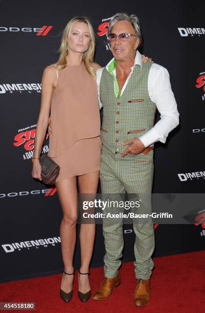 Actor Mickey Rourke and Anastassija Makarenko arrive at the Los Angeles premiere of 'Sin City: A Dame To Kill For' at TCL Chinese Theatre on August...