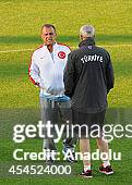Turkey's head coach Fatih Terim leads the training session ahead of friendly game against Denmark at TREFOR Park in Odense, Denmark on September 2,...