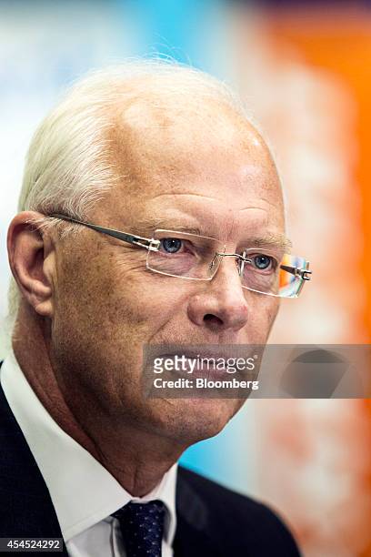 Humphrey Richard Percy, chief executive officer of the Bank of London & Middle East, listens during a Bloomberg Television interview at the Global...