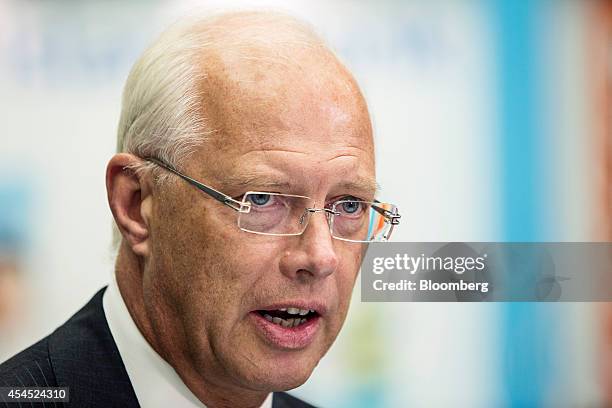 Humphrey Richard Percy, chief executive officer of the Bank of London & Middle East, speaks during a Bloomberg Television interview at the Global...