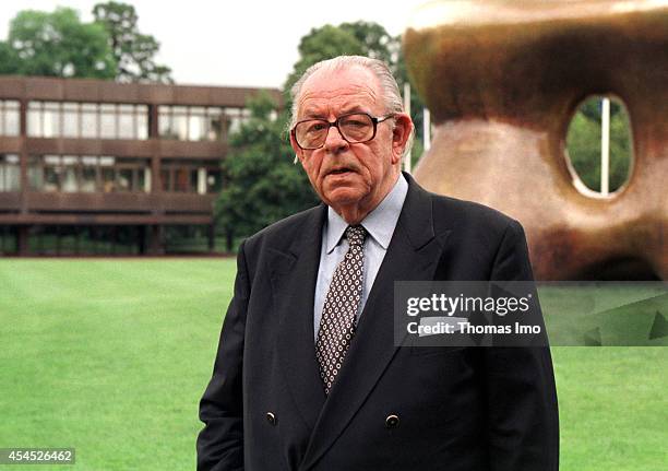 Portrait of Hans-Juergen Wischnewski , Chancellery Minister and member of the Social Democratic Party, SPD posing in the garden of the Federal...