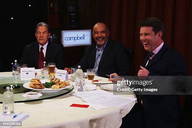 Broadcaster John Campbell directs the MMP Party Leaders at a Dinner with the Deciders on September 3, 2014 in Auckland, New Zealand. The New Zealand...