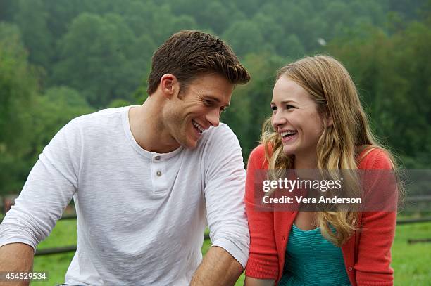 Scott Eastwood and Britt Robertson at "The Longest Ride" set visit on August 12, 2014 in Winston Salem, North Carolina.