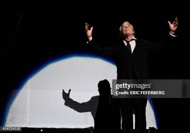 French actor Jacques Weber performs during a rehearsal of the play "Hotel Europe" written by French writer and philosopher Bernard Henri-Levy and...