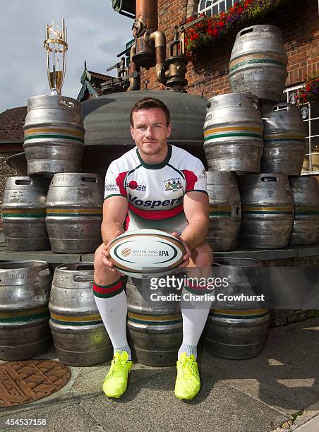 Ian Grieve of Plymouth Albion poses for a photo during the 2014/15 Greene King IPA Championship Captains photocall at Greene King IPA brewery on...