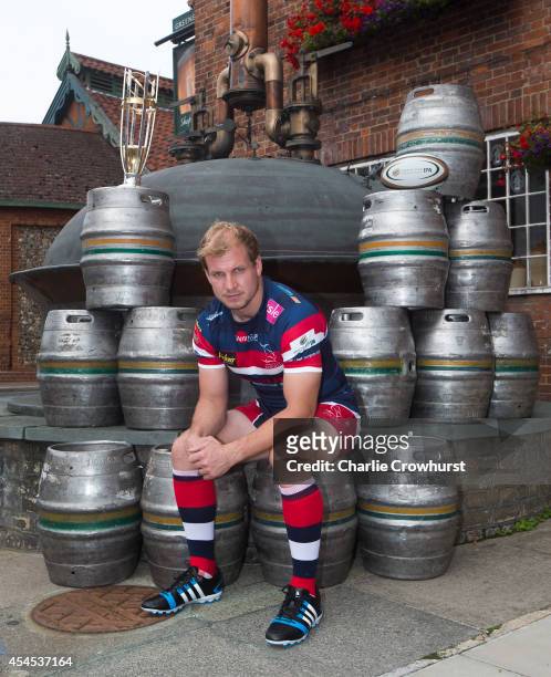 Michael Hills of Doncaster Knights poses for a photo during the 2014/15 Greene King IPA Championship Captains photocall at Greene King IPA brewery on...